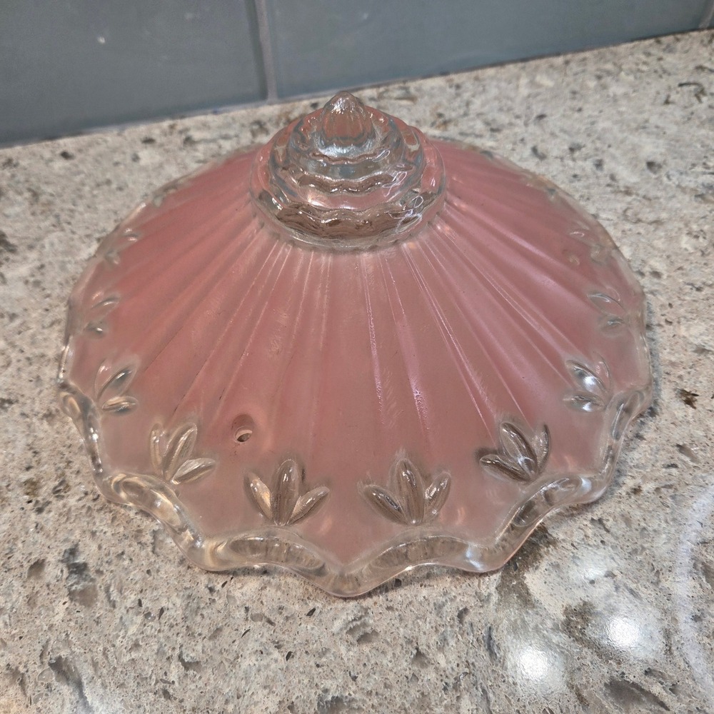VTG Art Deco Pink Frosted Glass Ceiling Light Shade Scalloped 10.25" Fairycore